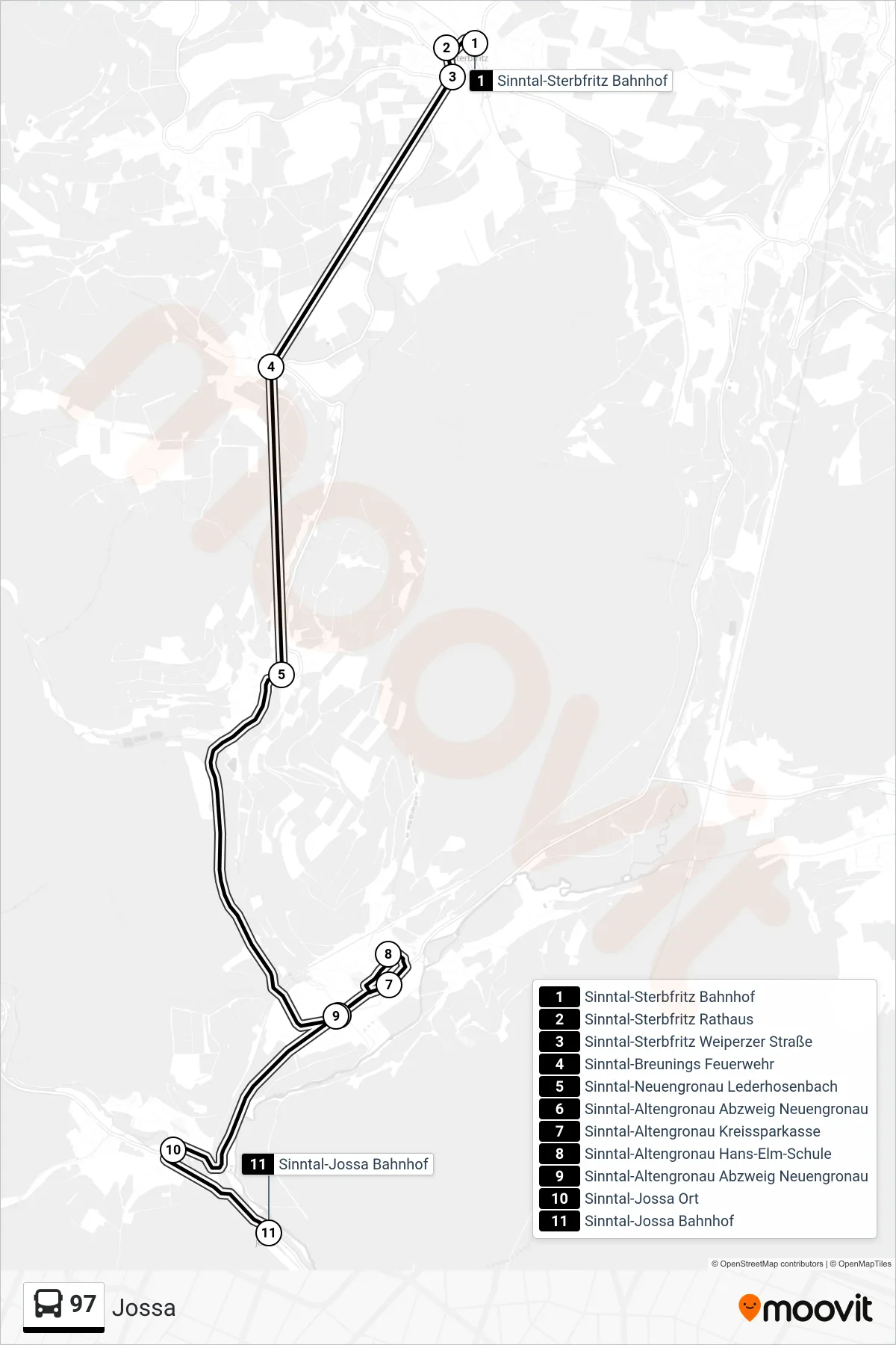 Linie 97 (Bus) Richtung Jossa: Route und Haltestellen auf der Karte
