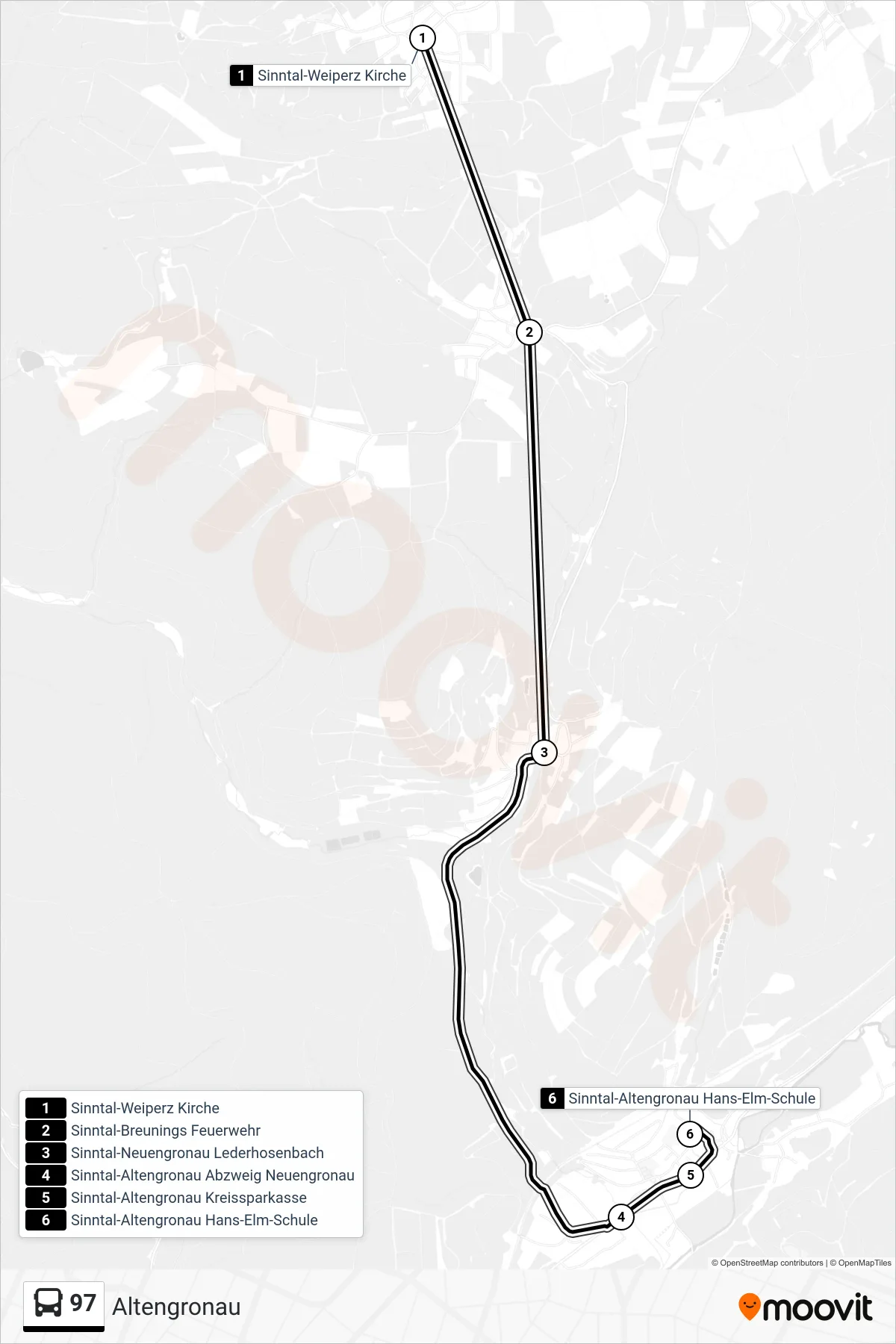 97 bus Line (Altengronau) route and stops on a map