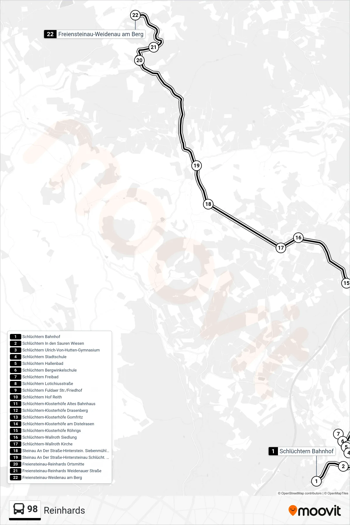 Linie 98 (Bus) Richtung Reinhards: Route und Haltestellen auf der Karte