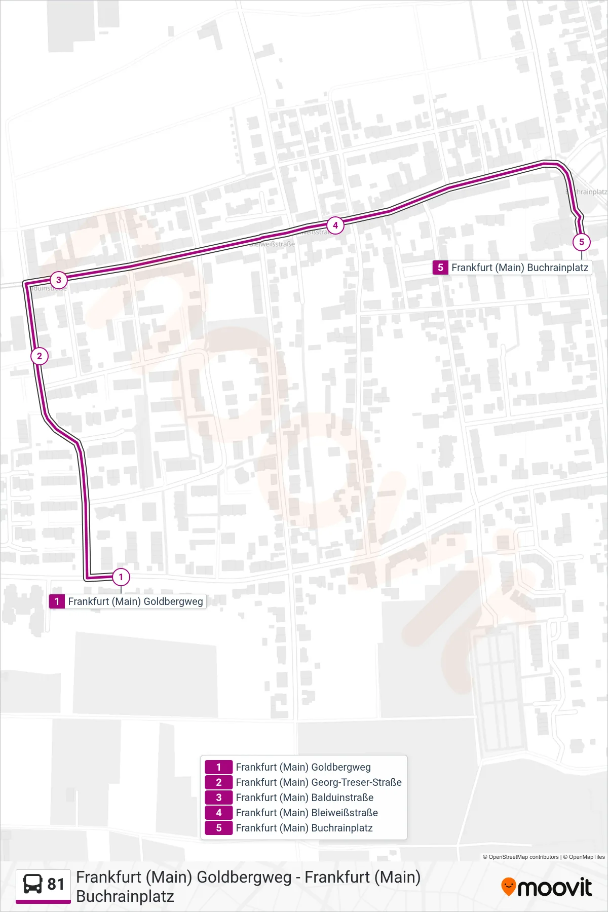 Linie 81 (Bus) Richtung Frankfurt (Main) Buchrainplatz: Route und Haltestellen auf der Karte