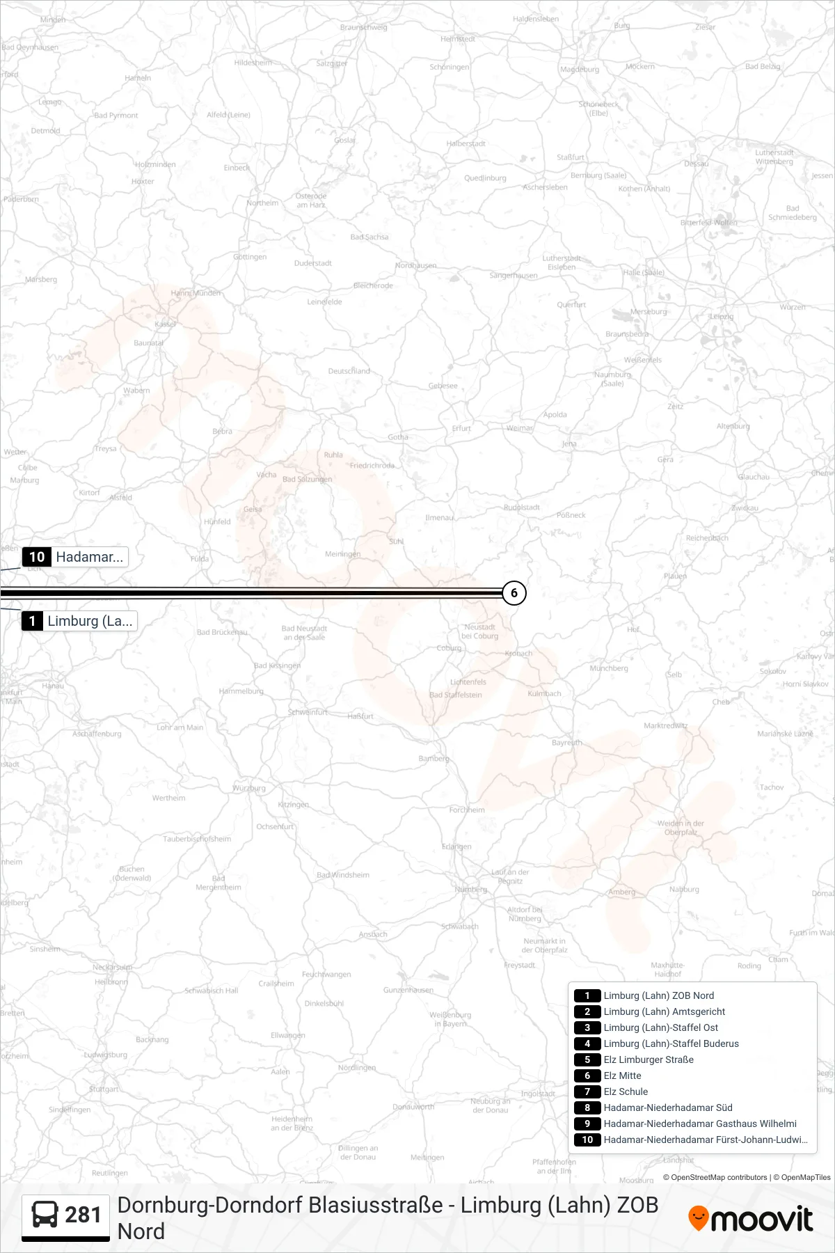 281 bus Line (Hadamar-Niederhadamar Fürst-Johann-Ludwig-Schule) route and stops on a map