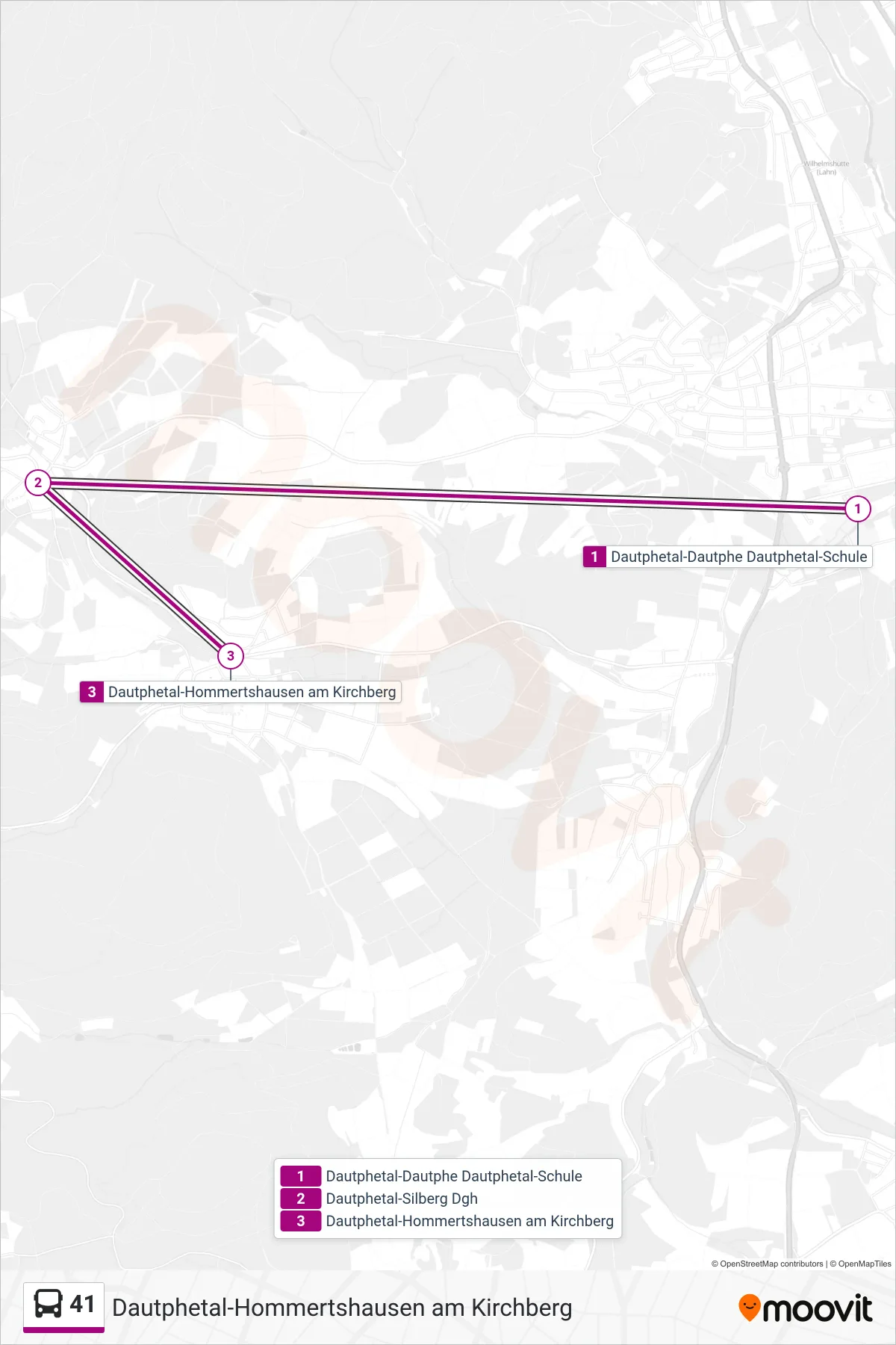41 bus Line (Dautphetal-Hommertshausen am Kirchberg) route and stops on a map