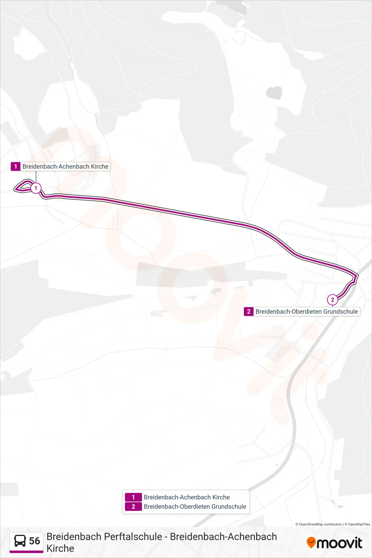 56 bus Line (Breidenbach-Oberdieten Grundschule) route and stops on a map