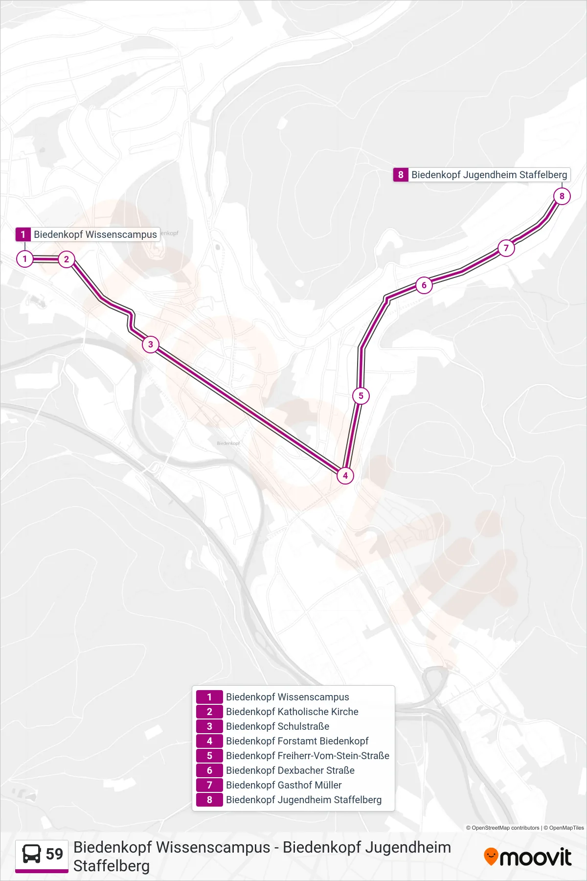 Linie 59 (Bus) Richtung Biedenkopf Jugendheim Staffelberg: Route und Haltestellen auf der Karte