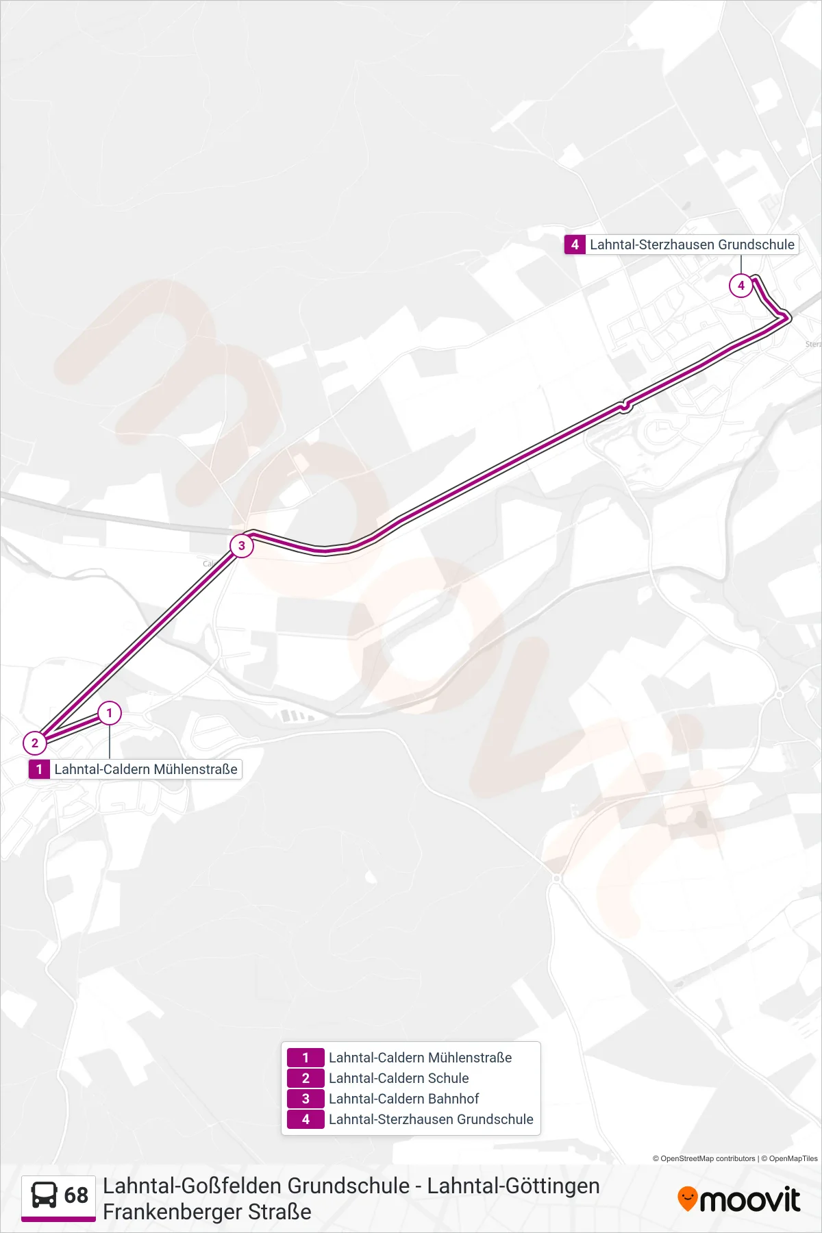 68 bus Line (Lahntal-Sterzhausen Grundschule) route and stops on a map