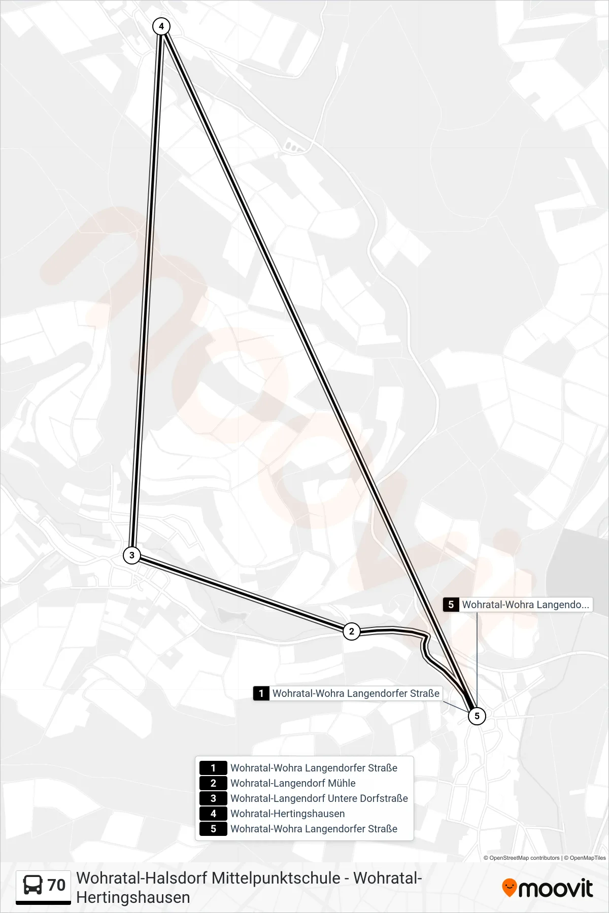 70 bus Line (Wohratal-Wohra Langendorfer Straße) route and stops on a map
