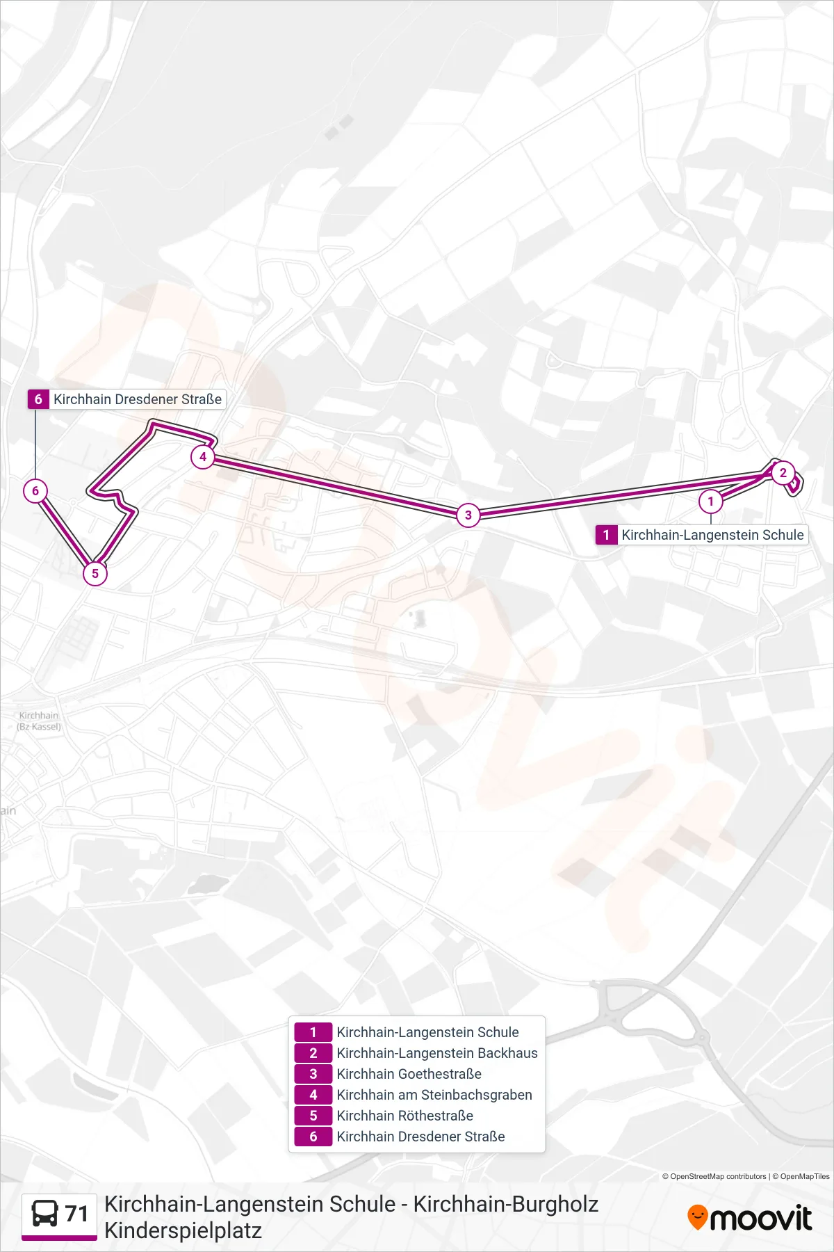 71 bus Line (Kirchhain Dresdener Straße) route and stops on a map