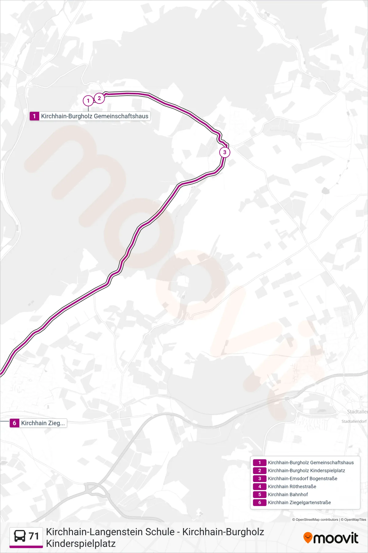 Linie 71 (Bus) Richtung Kirchhain Ziegelgartenstraße: Route und Haltestellen auf der Karte