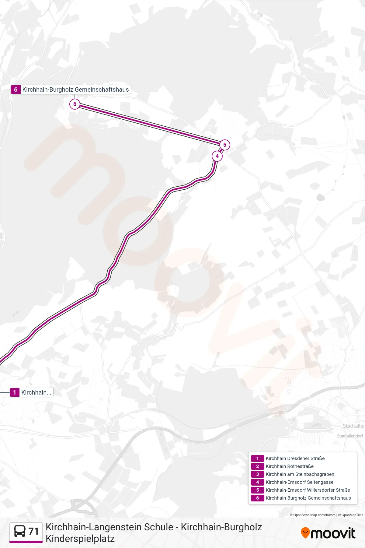 71 bus Line (Kirchhain-Burgholz Gemeinschaftshaus) route and stops on a map