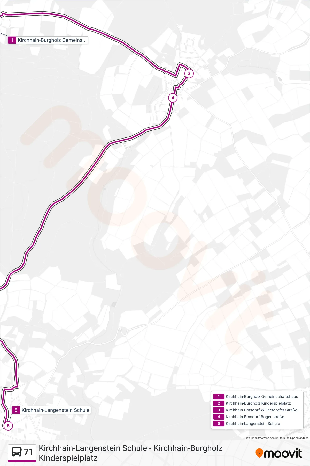 71 bus Line (Kirchhain-Langenstein Schule) route and stops on a map