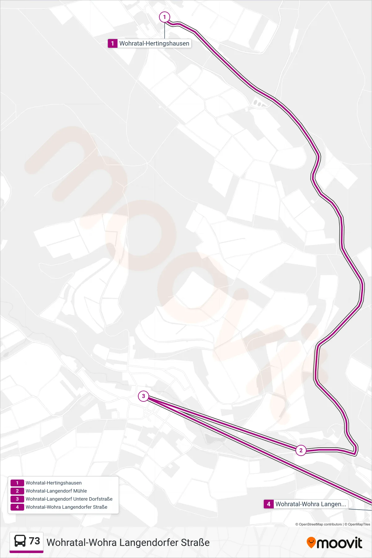 Linie 73 (Bus) Richtung Wohratal-Wohra Langendorfer Straße: Route und Haltestellen auf der Karte