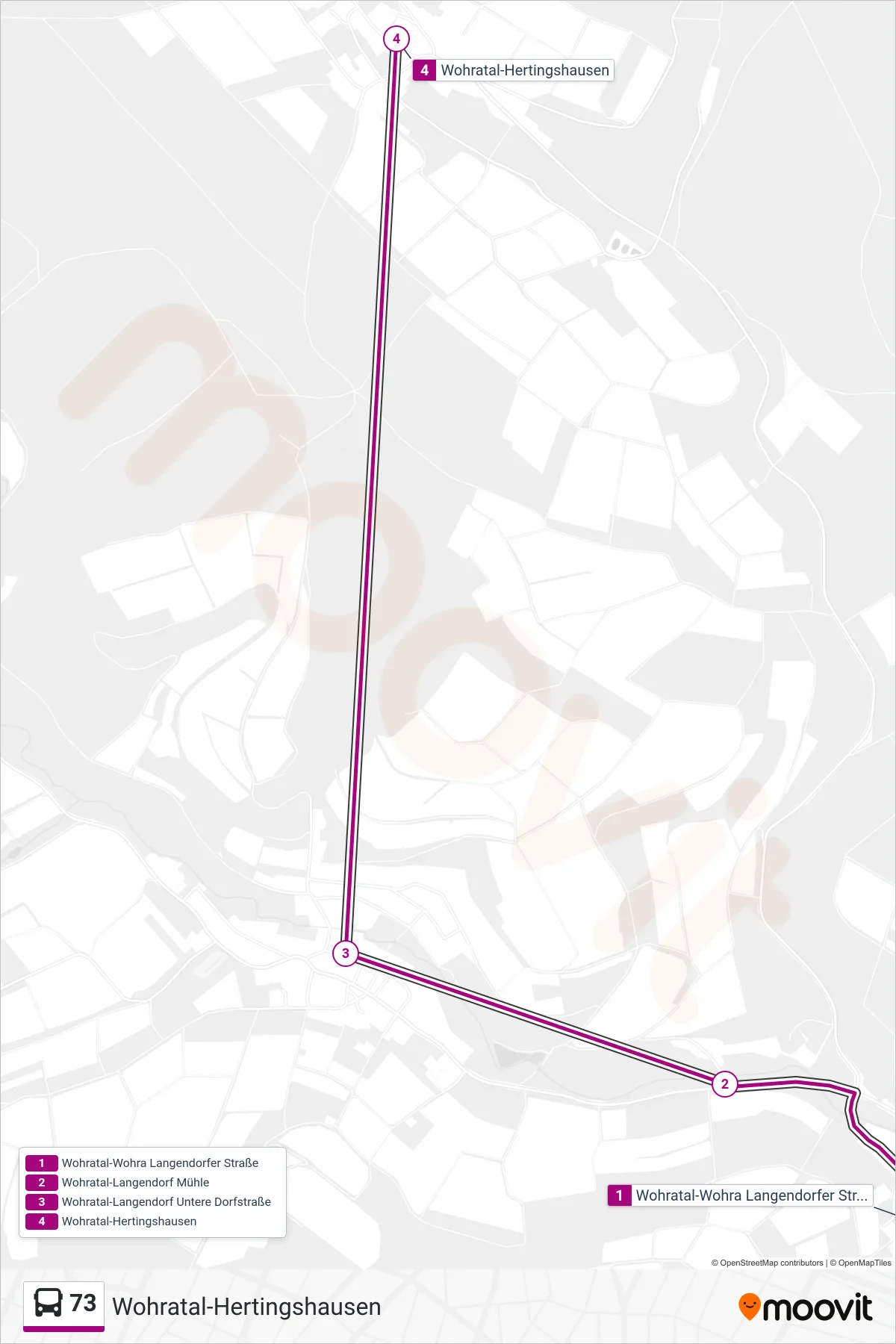 73 bus Line (Wohratal-Hertingshausen) route and stops on a map