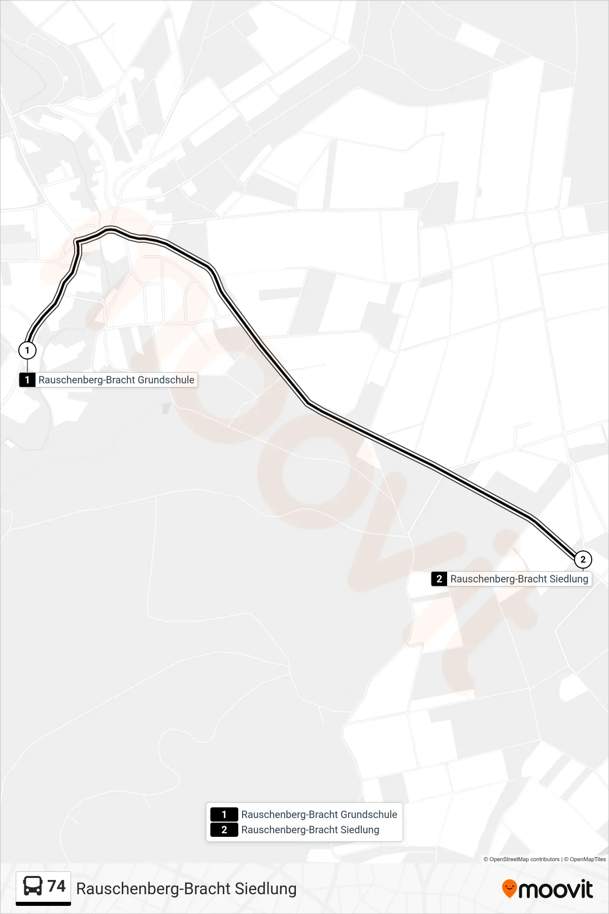 74 bus Line (Rauschenberg-Bracht Siedlung) route and stops on a map