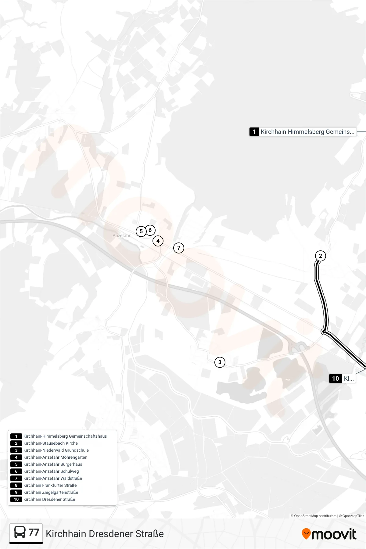 Linie 77 (Bus) Richtung Kirchhain Dresdener Straße: Route und Haltestellen auf der Karte