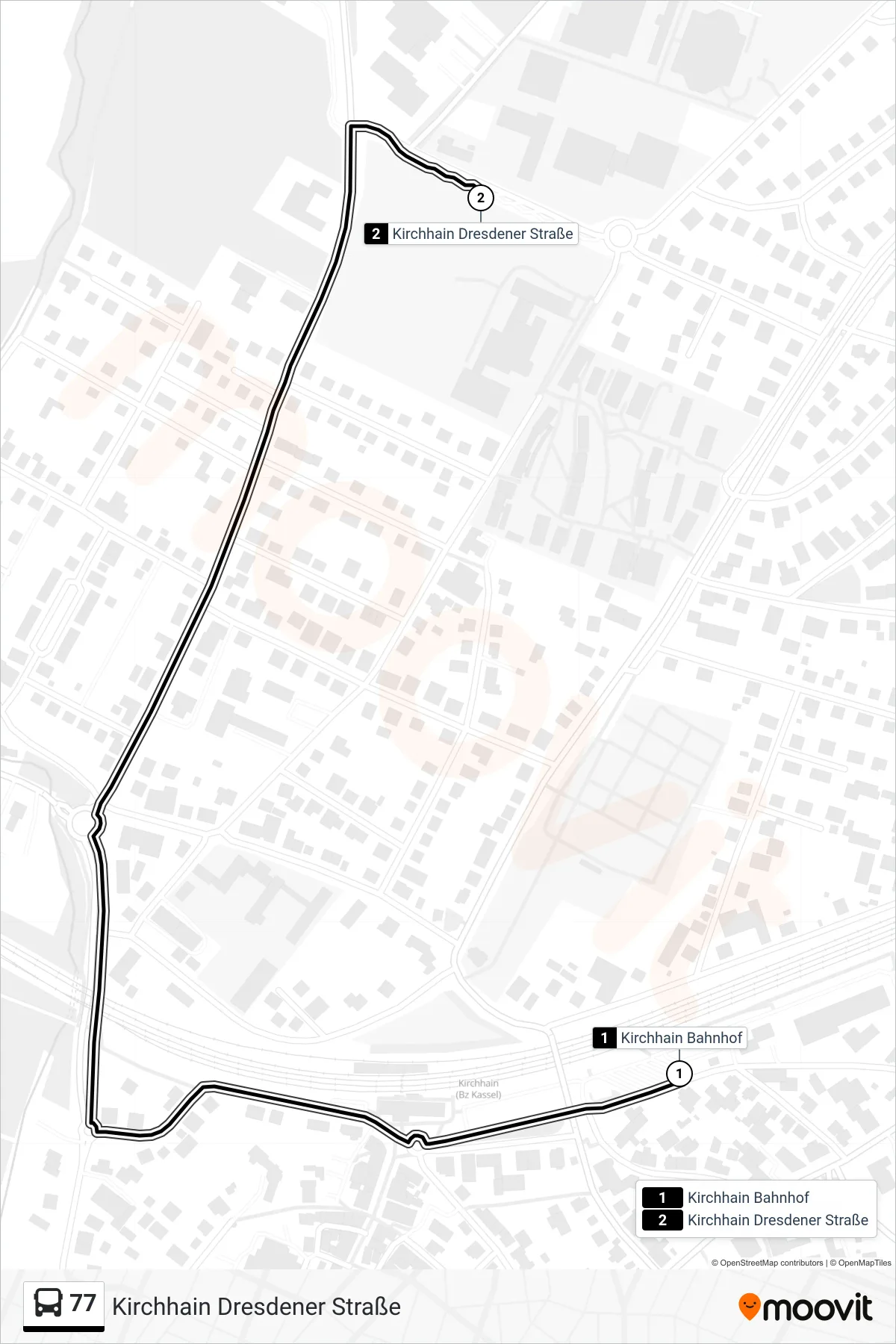 77 bus Line (Kirchhain Dresdener Straße) route and stops on a map