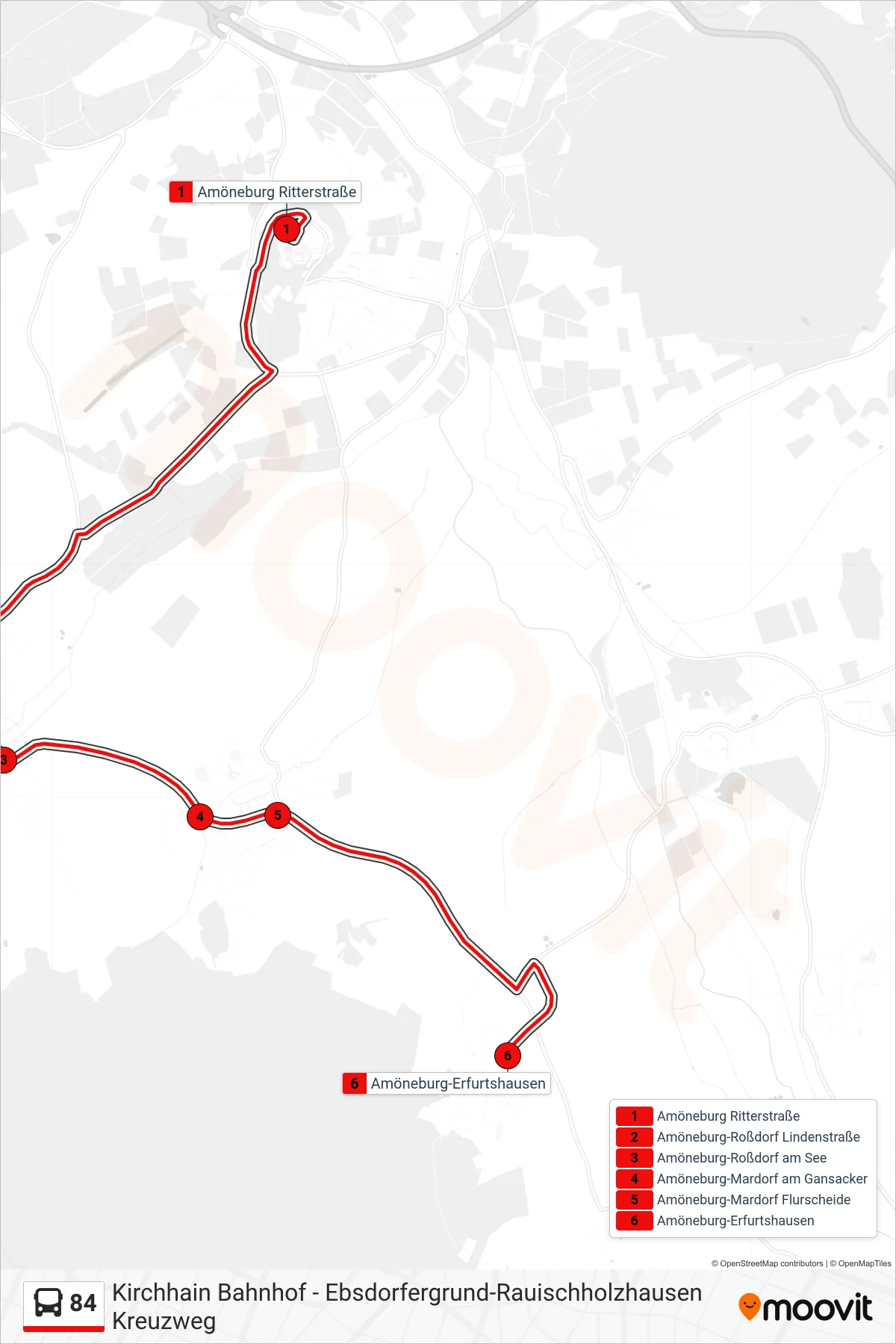 Linie 84 (Bus) Richtung Amöneburg-Erfurtshausen: Route und Haltestellen auf der Karte