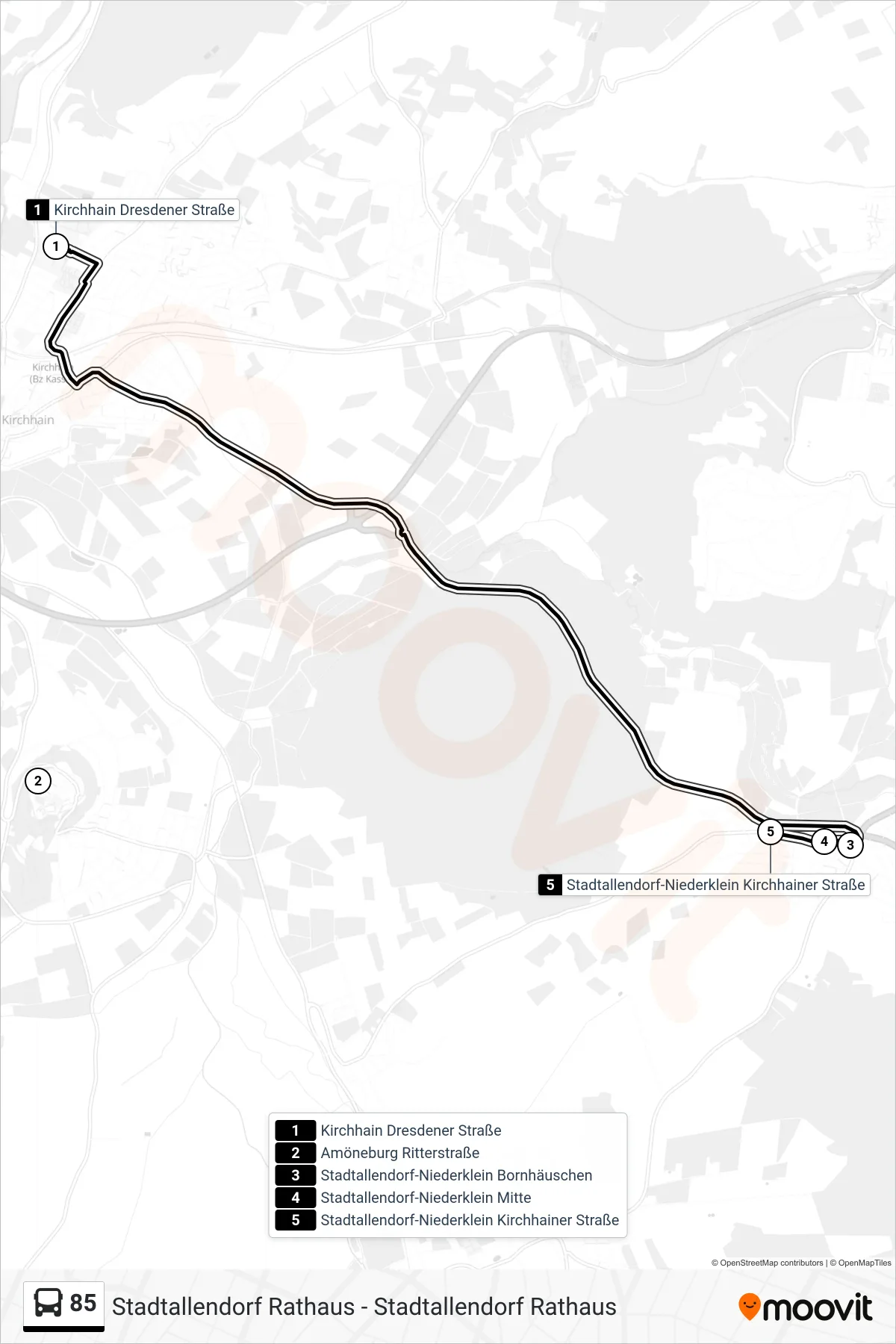 85 bus Line (Stadtallendorf-Niederklein Kirchhainer Straße) route and stops on a map