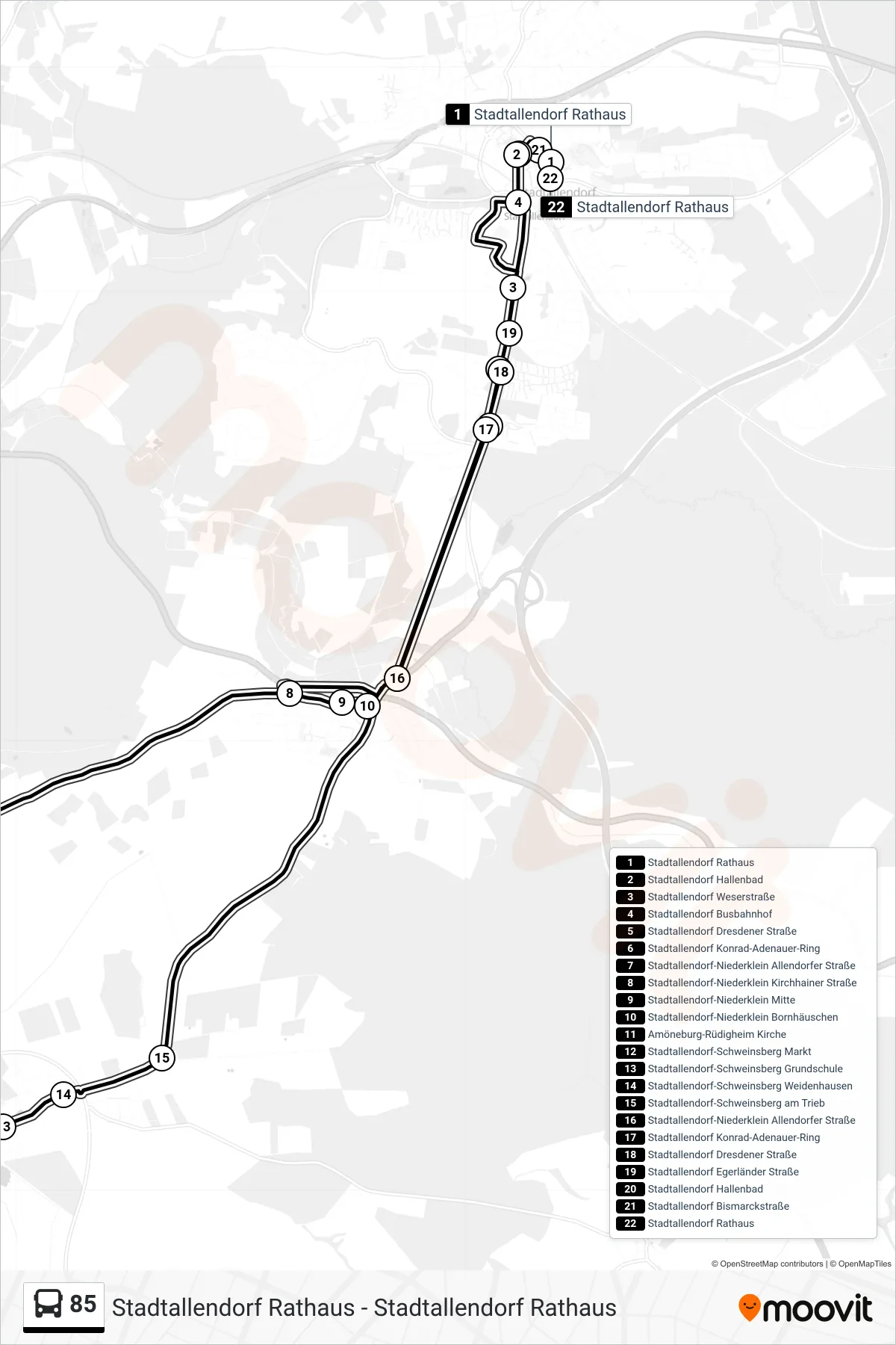 85 bus Line (Stadtallendorf Rathaus) route and stops on a map