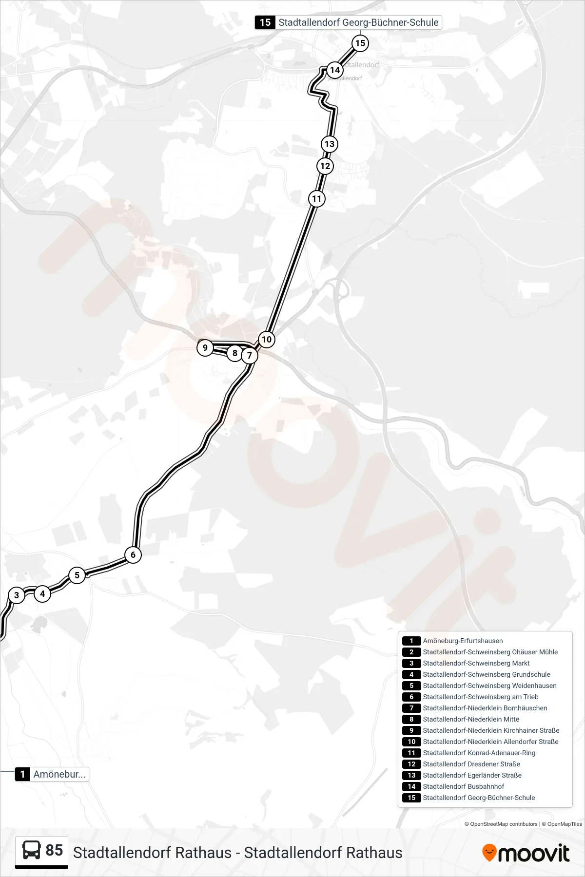 85 bus Line (Stadtallendorf Georg-Büchner-Schule) route and stops on a map