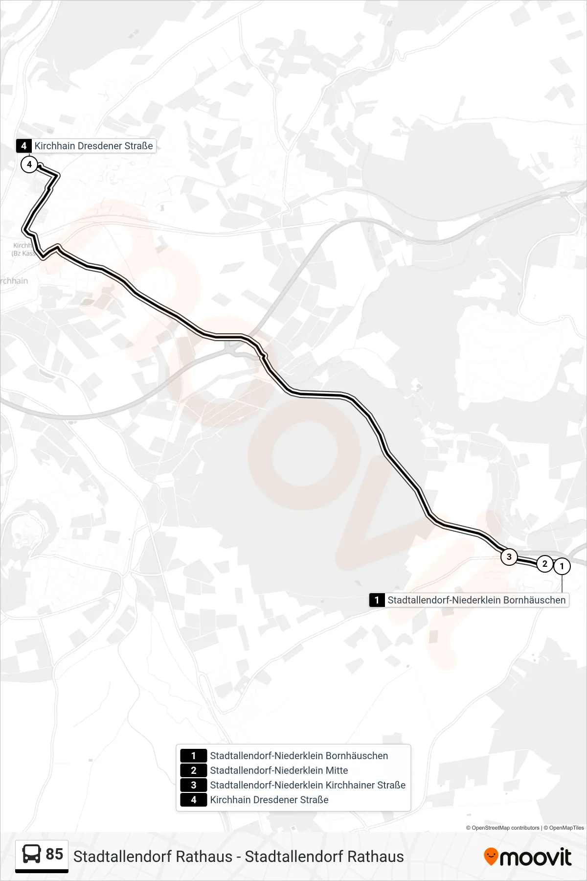 Linie 85 (Bus) Richtung Kirchhain Dresdener Straße: Route und Haltestellen auf der Karte