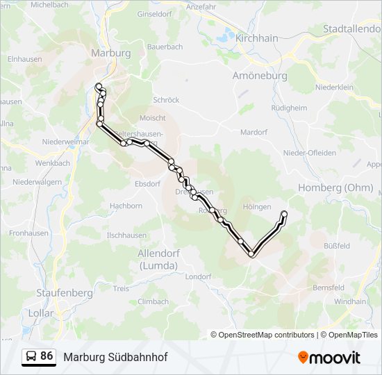 Автобус 86: карта маршрута