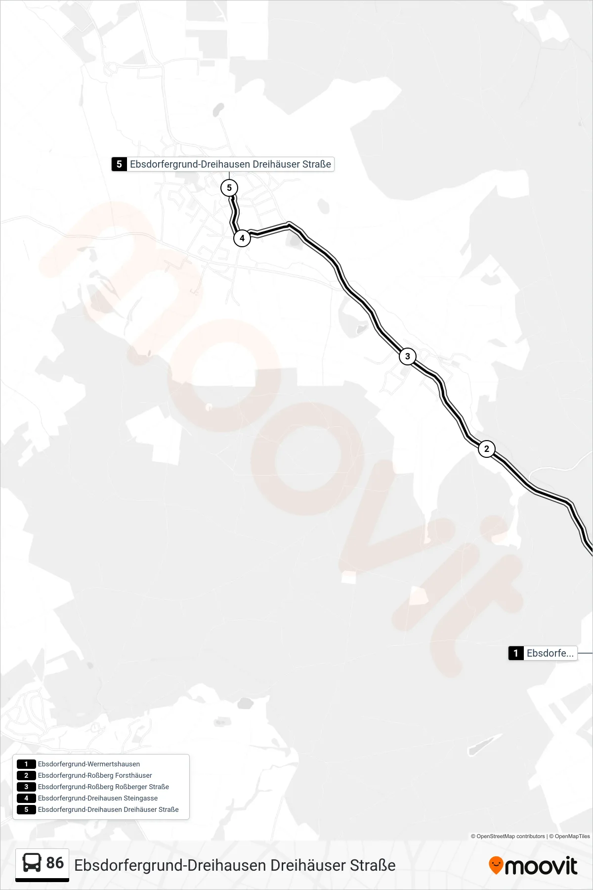 86 bus Line (Ebsdorfergrund-Dreihausen Dreihäuser Straße) route and stops on a map
