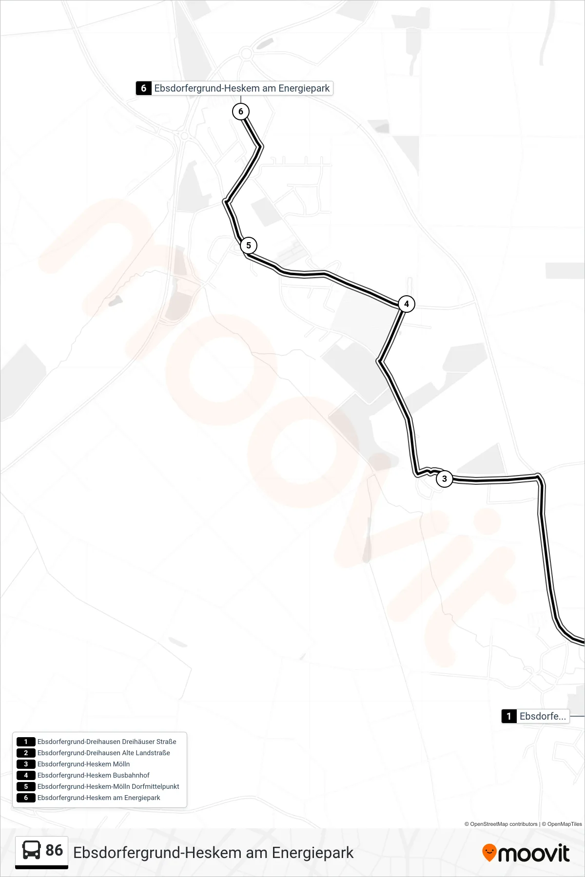 86 bus Line (Ebsdorfergrund-Heskem am Energiepark) route and stops on a map