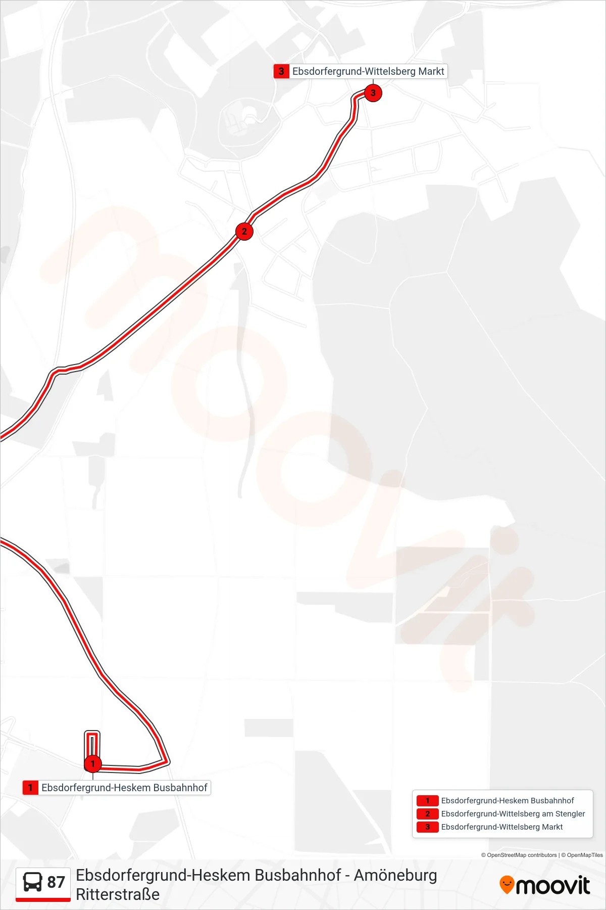 87 bus Line (Ebsdorfergrund-Wittelsberg Markt) route and stops on a map