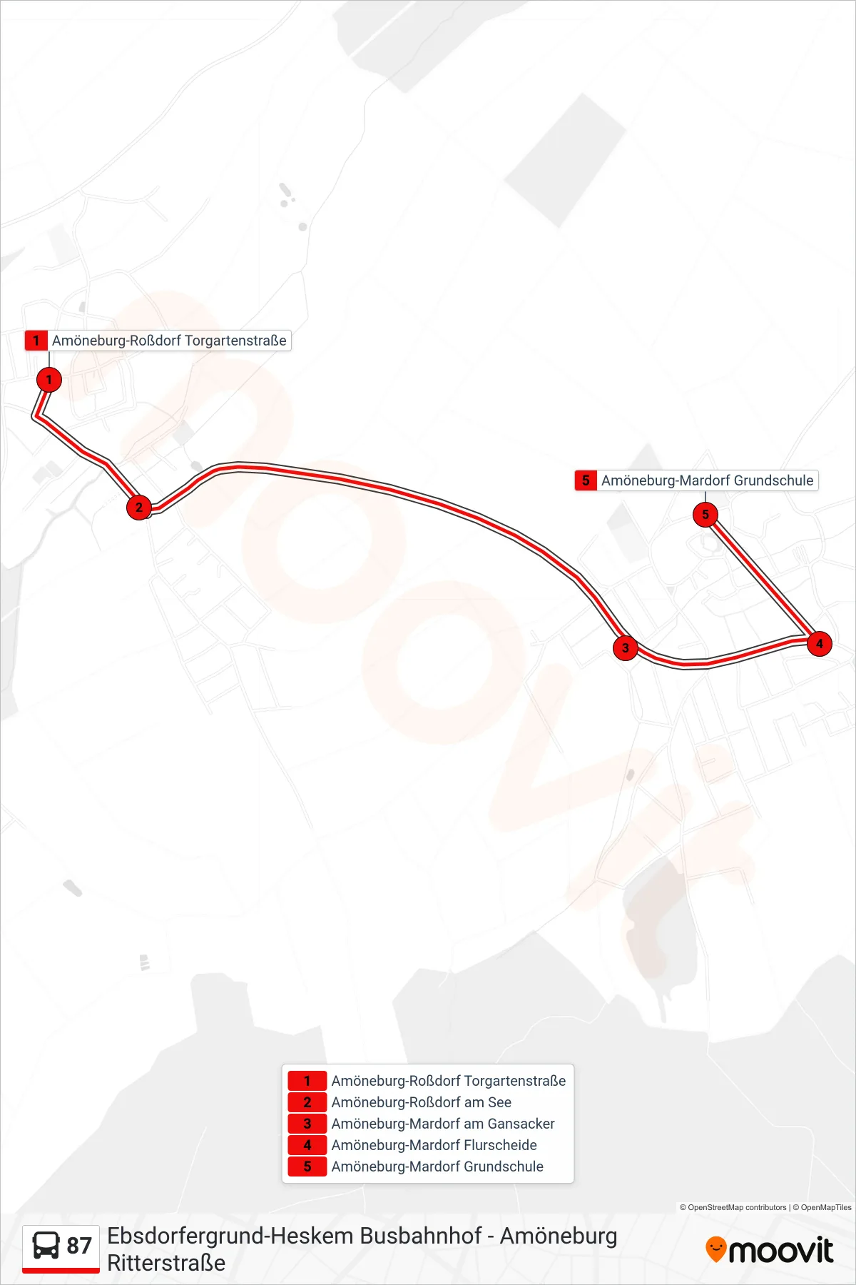 87 bus Line (Amöneburg-Mardorf Grundschule) route and stops on a map