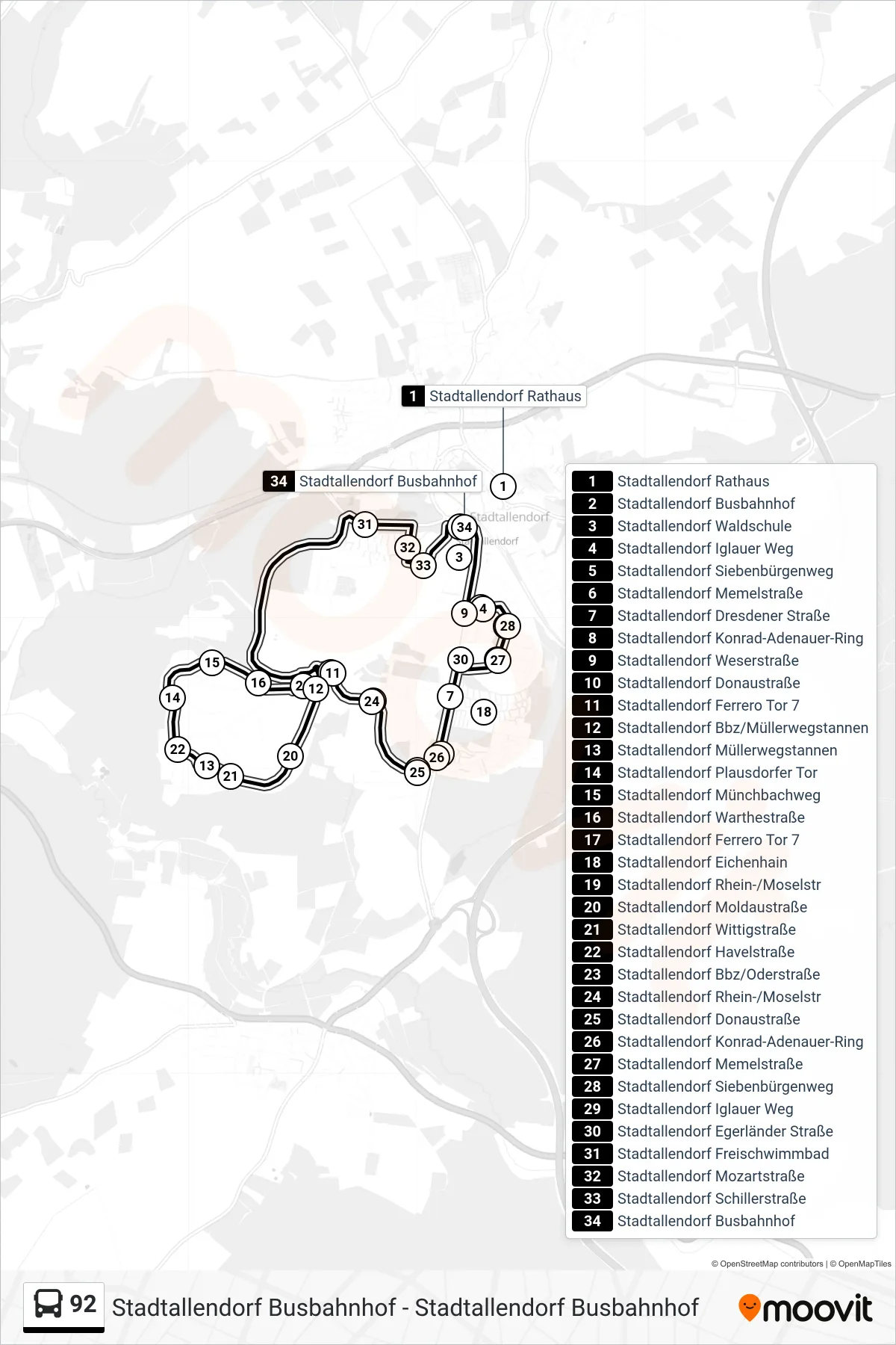 Linie 92 (Bus) Richtung Stadtallendorf Busbahnhof: Route und Haltestellen auf der Karte
