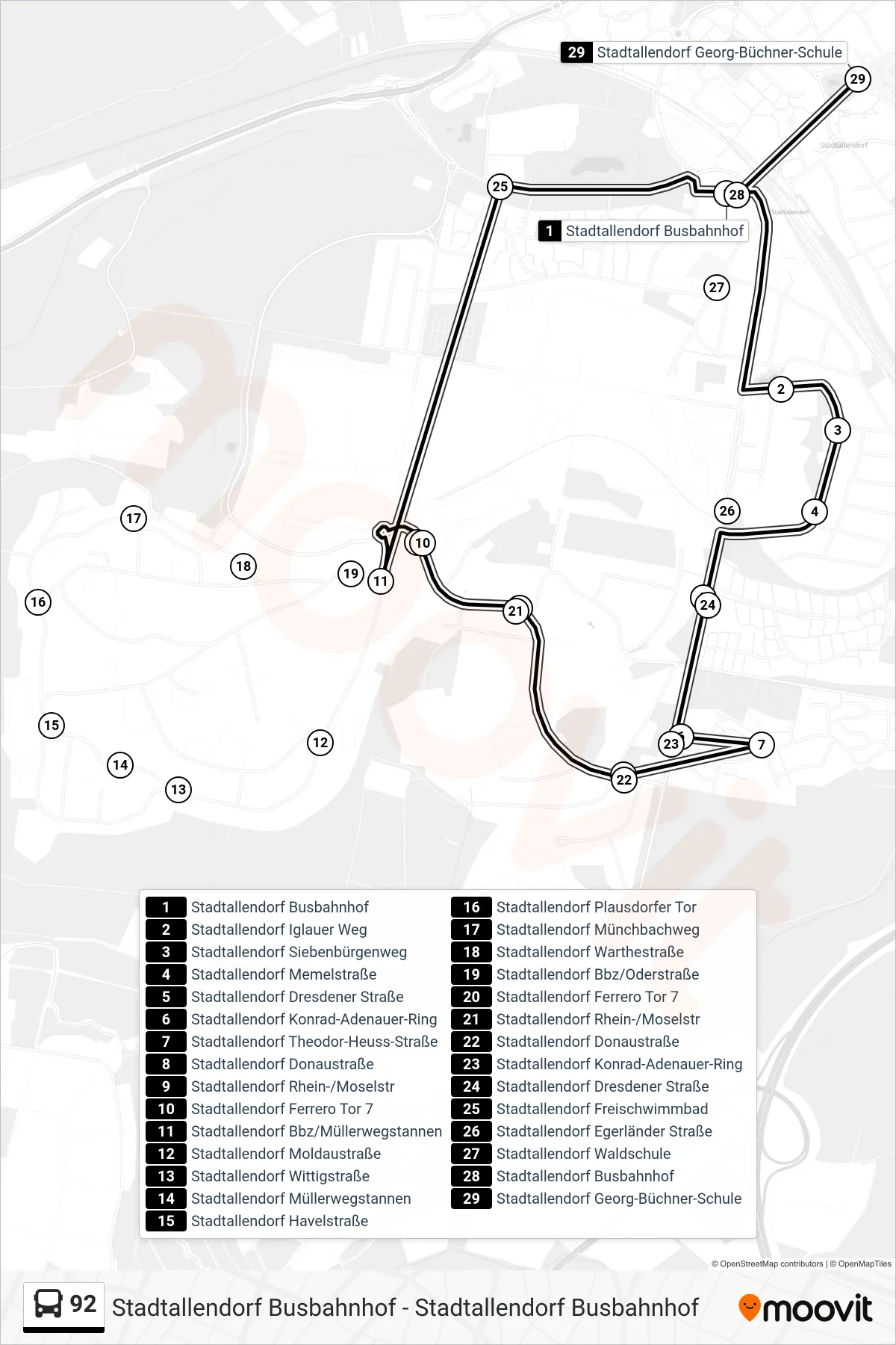 92 bus Line (Stadtallendorf Georg-Büchner-Schule) route and stops on a map
