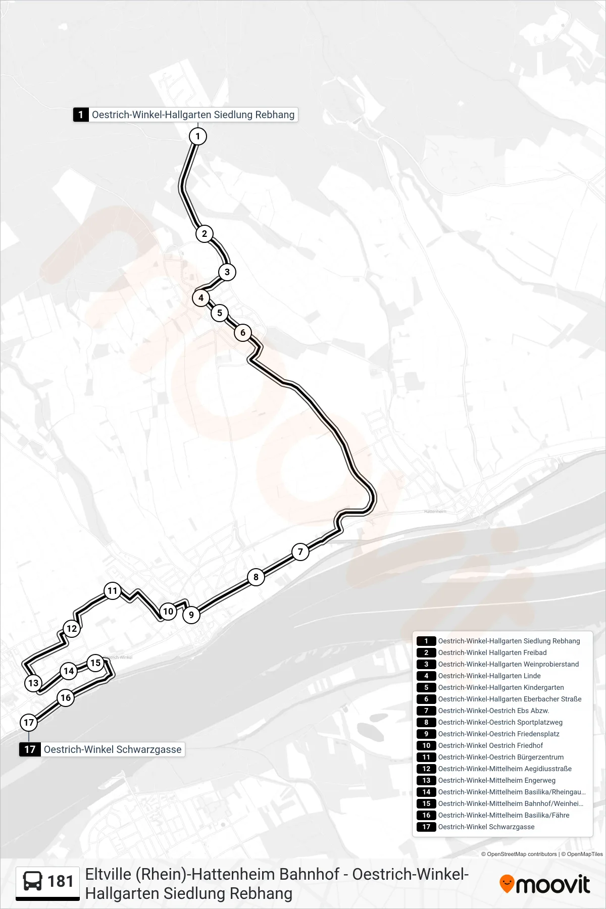 181 bus Line (Oestrich-Winkel Schwarzgasse) route and stops on a map