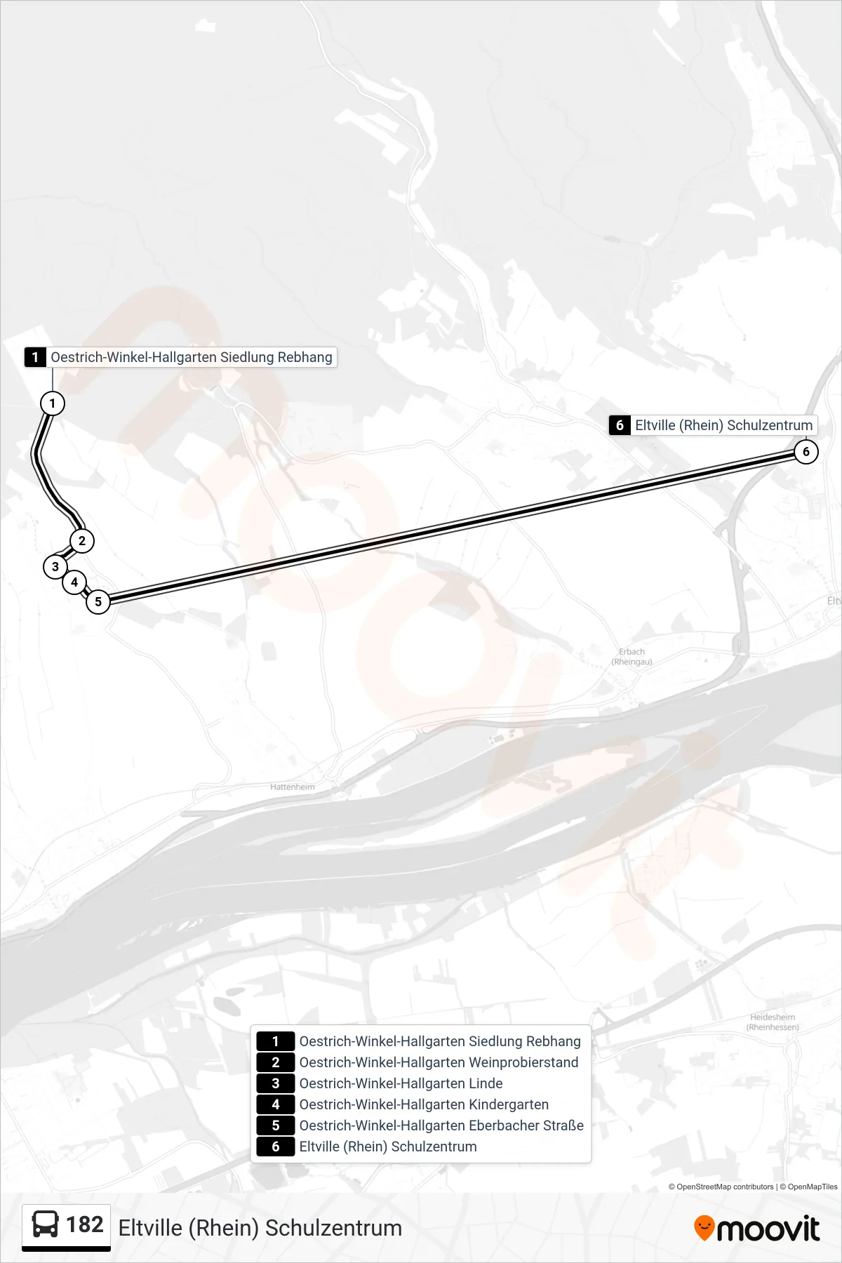 182 bus Line (Eltville (Rhein) Schulzentrum) route and stops on a map