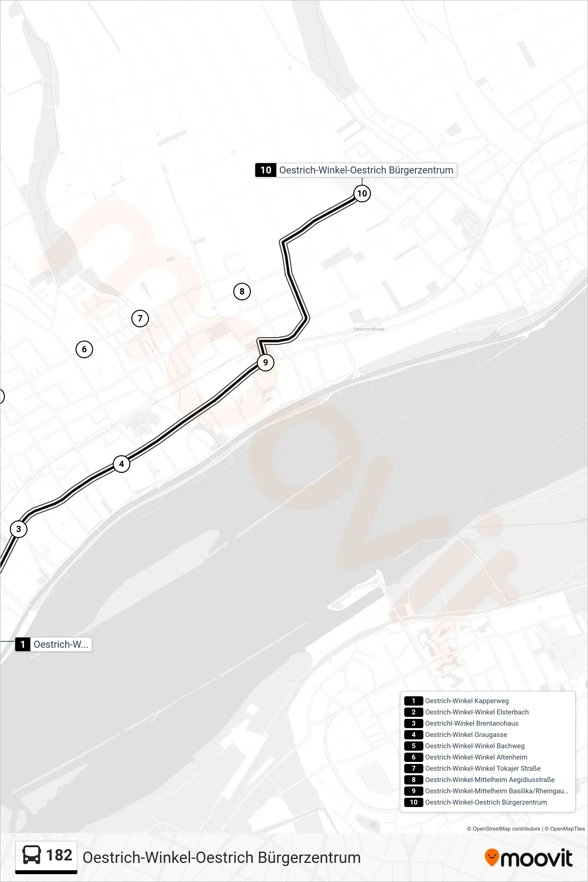 182 bus Line (Oestrich-Winkel-Oestrich Bürgerzentrum) route and stops on a map