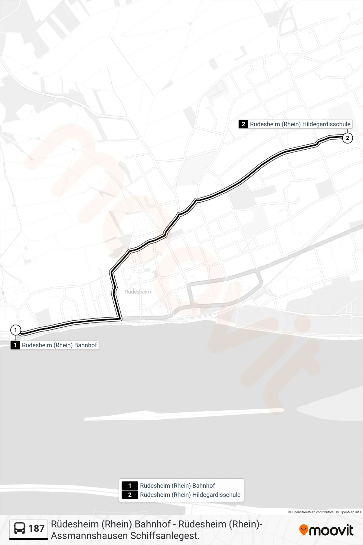 Linie 187 (Bus) Richtung Rüdesheim (Rhein) Hildegardisschule: Route und Haltestellen auf der Karte