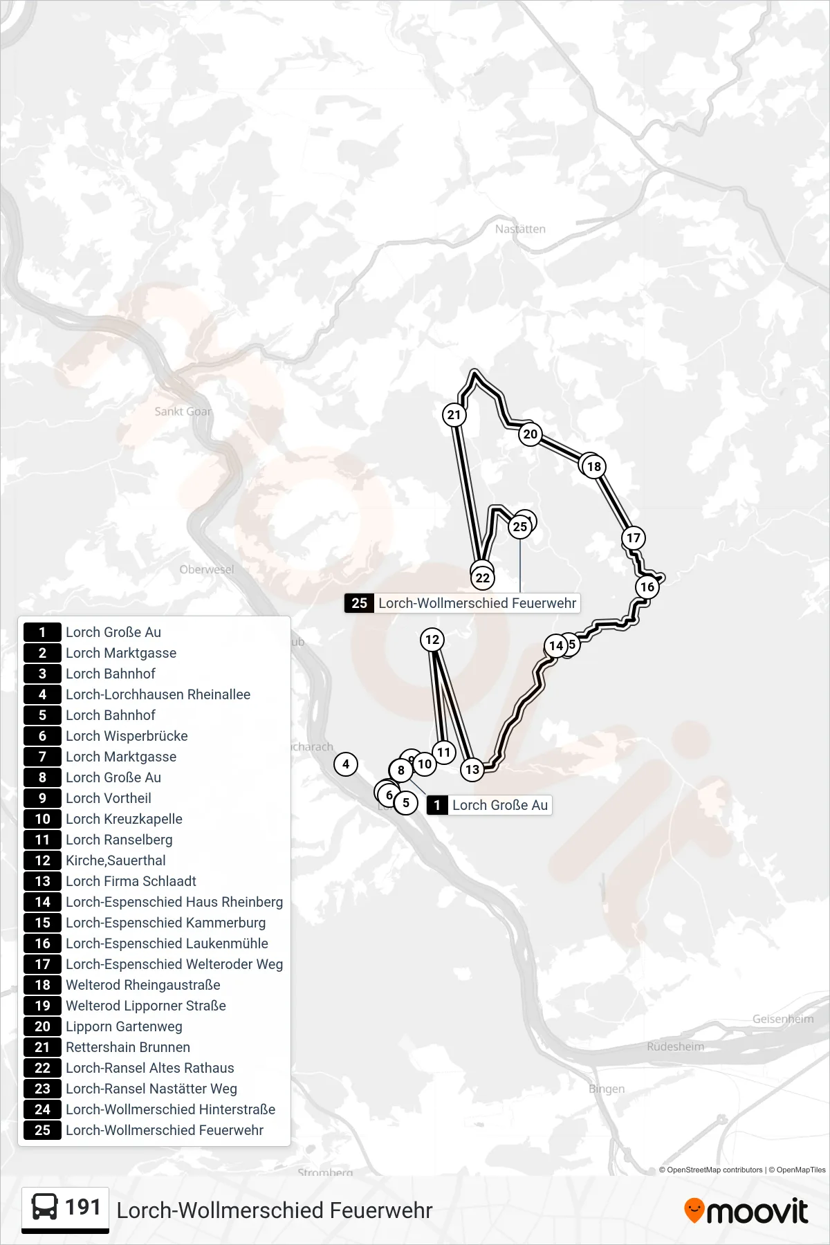 191 bus Line (Lorch-Wollmerschied Feuerwehr) route and stops on a map