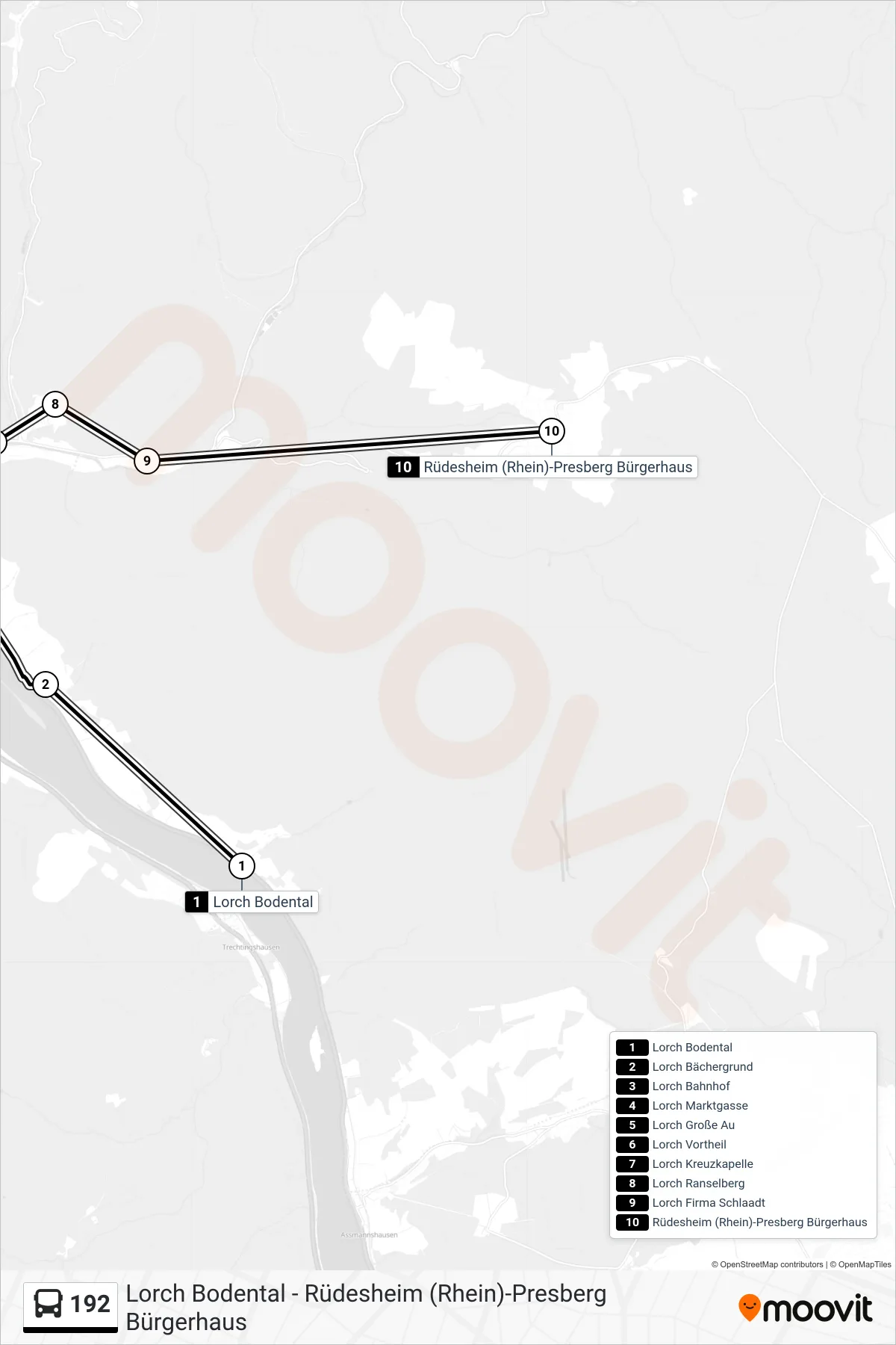 Linie 192 (Bus) Richtung Rüdesheim (Rhein)-Presberg Bürgerhaus: Route und Haltestellen auf der Karte