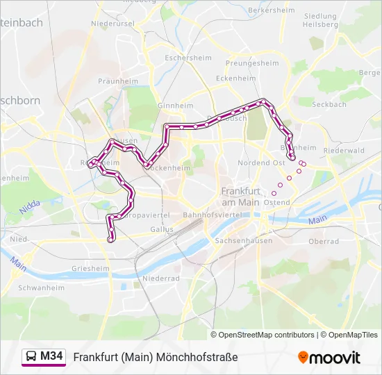 Автобус M34: карта маршрута