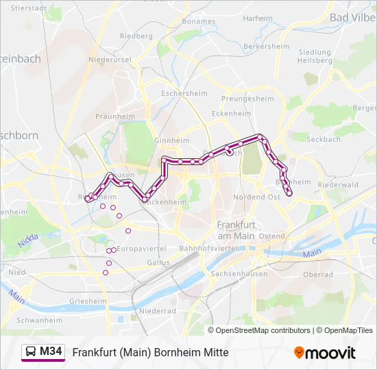 M34 Bus Line Map