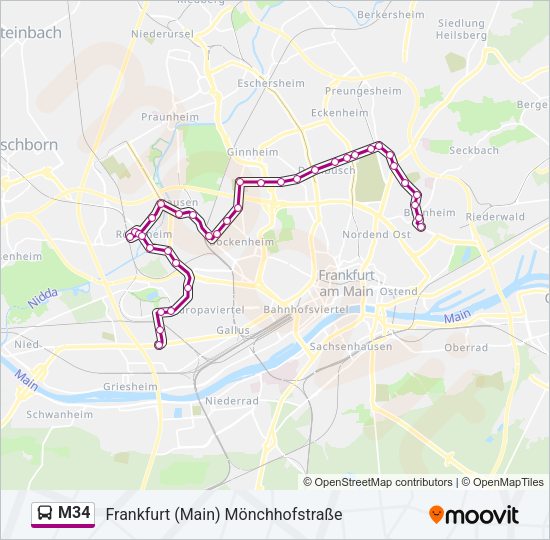 M34 Bus Line Map