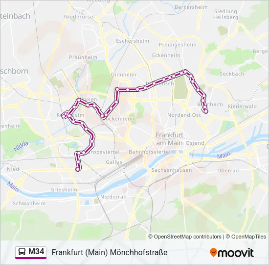 M34 Bus Line Map