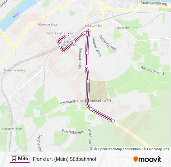 Автобус M36: карта маршрута