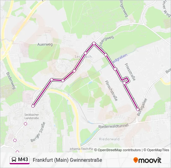 Автобус M43: карта маршрута