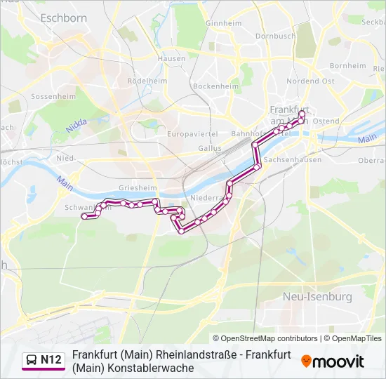 N12 Bus Line Map