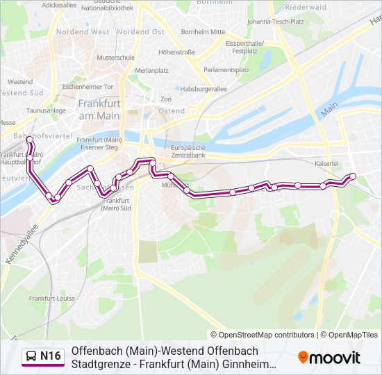 N16 Bus Line Map