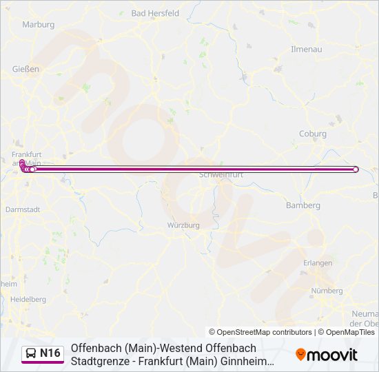N16 Bus Line Map