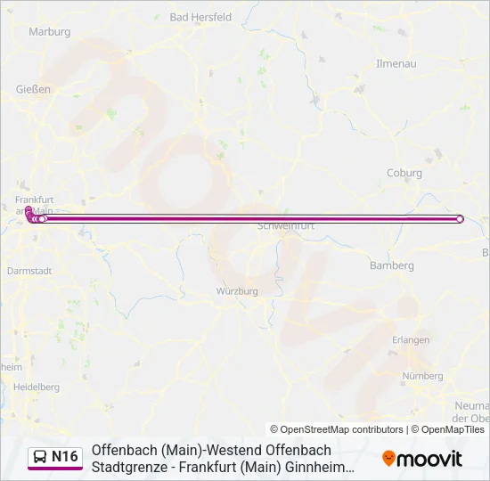 N16 Bus Line Map