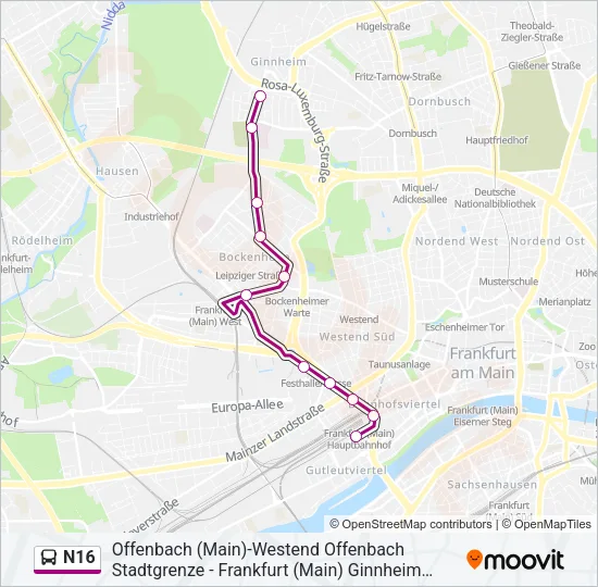 Buslinie N16 Karte