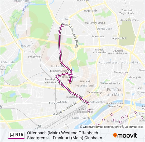 N16 Bus Line Map