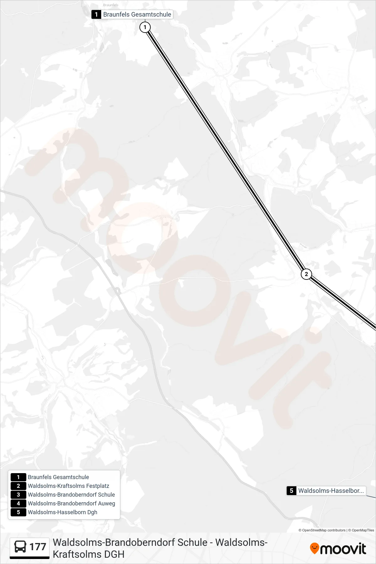 177 bus Line (Waldsolms-Hasselborn Dgh) route and stops on a map